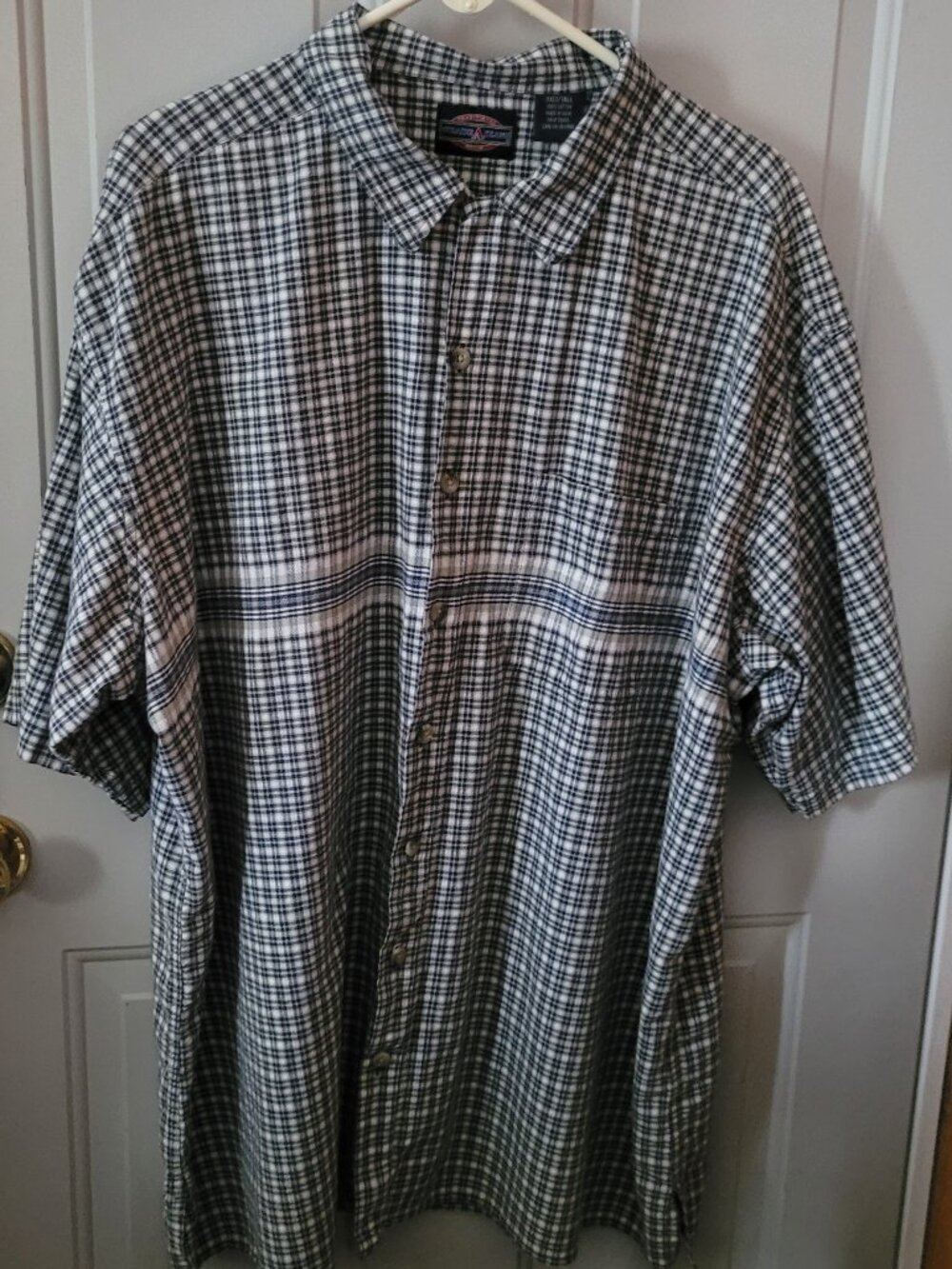 Tan & Blue Plaid Traditional Grade A Jeans Button Front Shirt Men's 3XL Tall